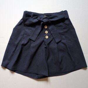 Francescas Mi Ami Linen Shorts Womens XS Button Tie Waist Navy Sailor Preppy Mod